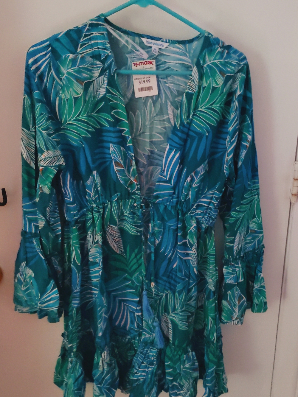 T.J.Maxx Green & Blue Leaf-Print Women's Swimming Cover-up, Size Medium